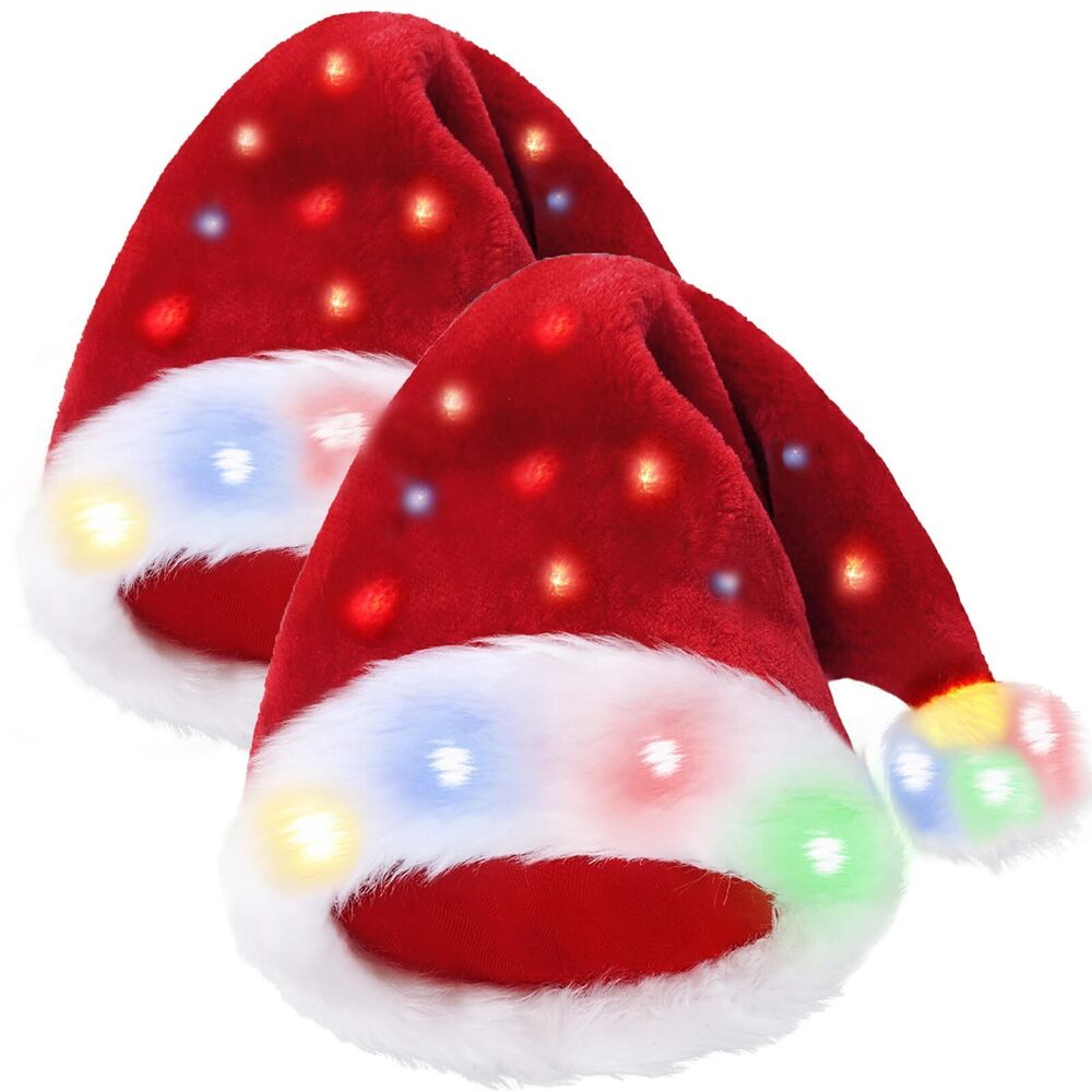 2996 COMYLE Light Up Christmas Hat Red Velvet Santa Hat, Funny christmas